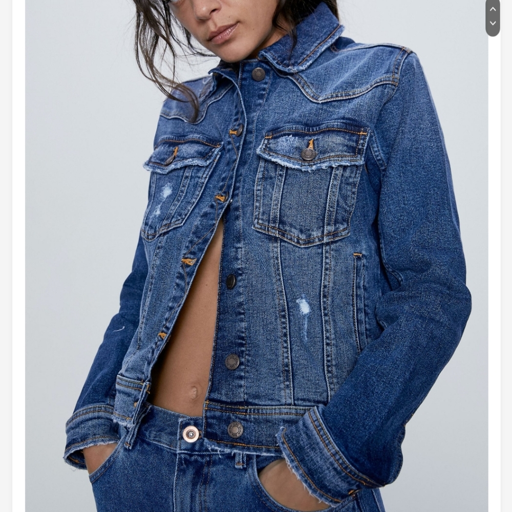 Zara Fitted Blue Denim Jean Jacket